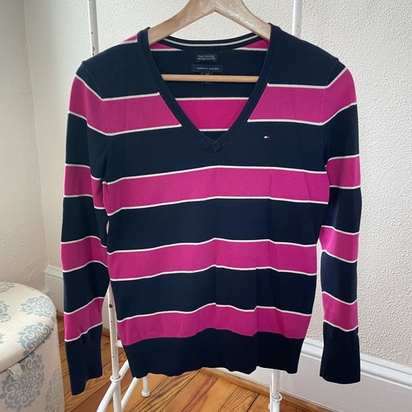 Tommy Hilfiger Sweaters - Tommy Hilfiger Pullover Navy Blue and Pink Stripes Size S/P